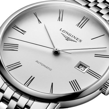 Montre Longines Elegance automatique cadran blanc bracelet acier 41 mm