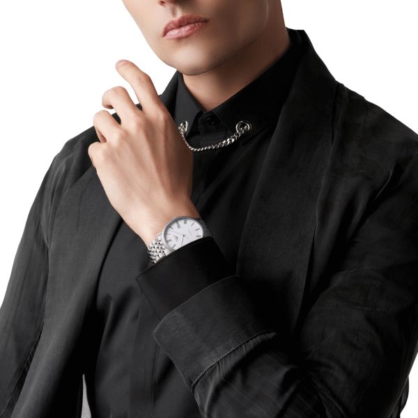 Montre Longines Elegance automatique cadran blanc bracelet acier 41 mm