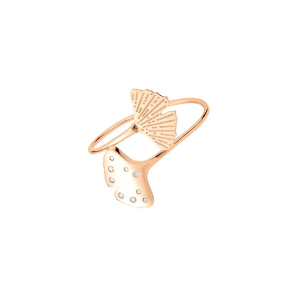 Bague ouverte Ginette NY Gingko en or rose et diamants