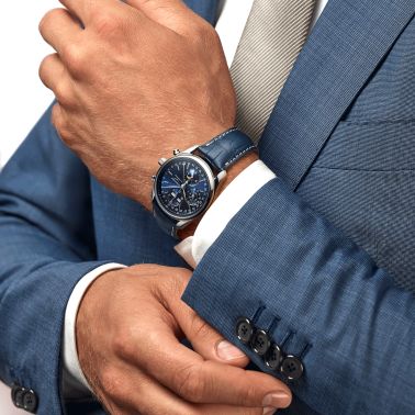 Longines Master Collection automatic watch blue dial blue leather strap 40 mm L2.673.4.92.0