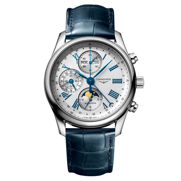 Longines Master Collection automatic watch silver dial blue leather strap 40 mm L2.673.4.71.2