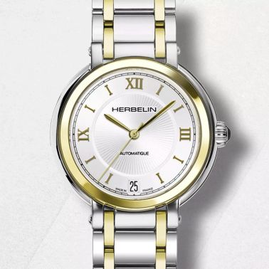 Montre Herbelin Galet Automatique cadran argenté bracelet acier bicolore 33,5 mm
