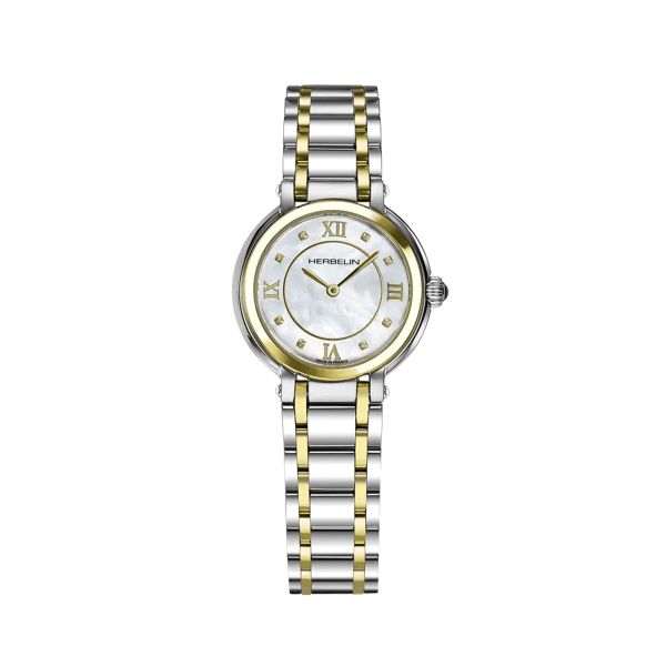 Herbelin Galet quartz mother-of-pearl dial numerals two-tone steel bracelet 28 mm