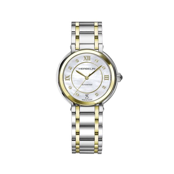 Herbelin Galet Automatic mother-of-pearl dial two-tone steel bracelet 33,5 mm