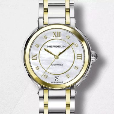 Montre Herbelin Galet Automatique cadran nacre bracelet acier bicolore 33,5 mm