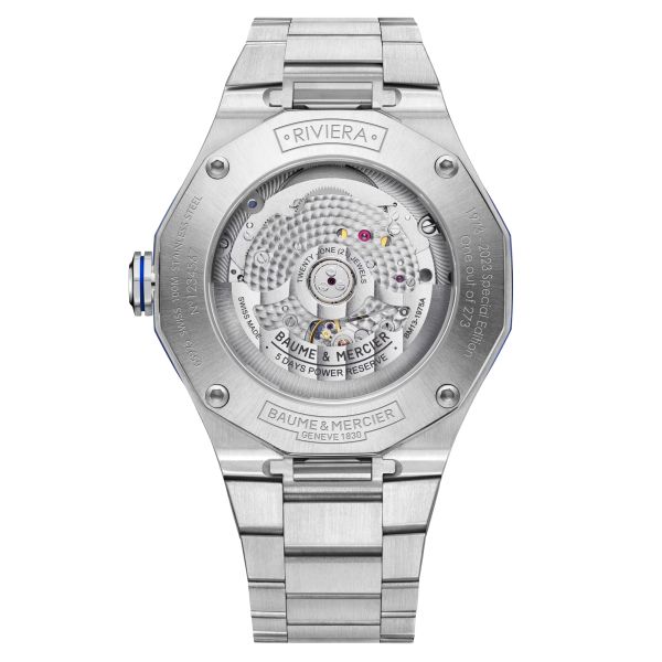 Montre Baume et Mercier Riviera Edition Limitée automatique cadran bleu bracelet acier 42 mm 10749