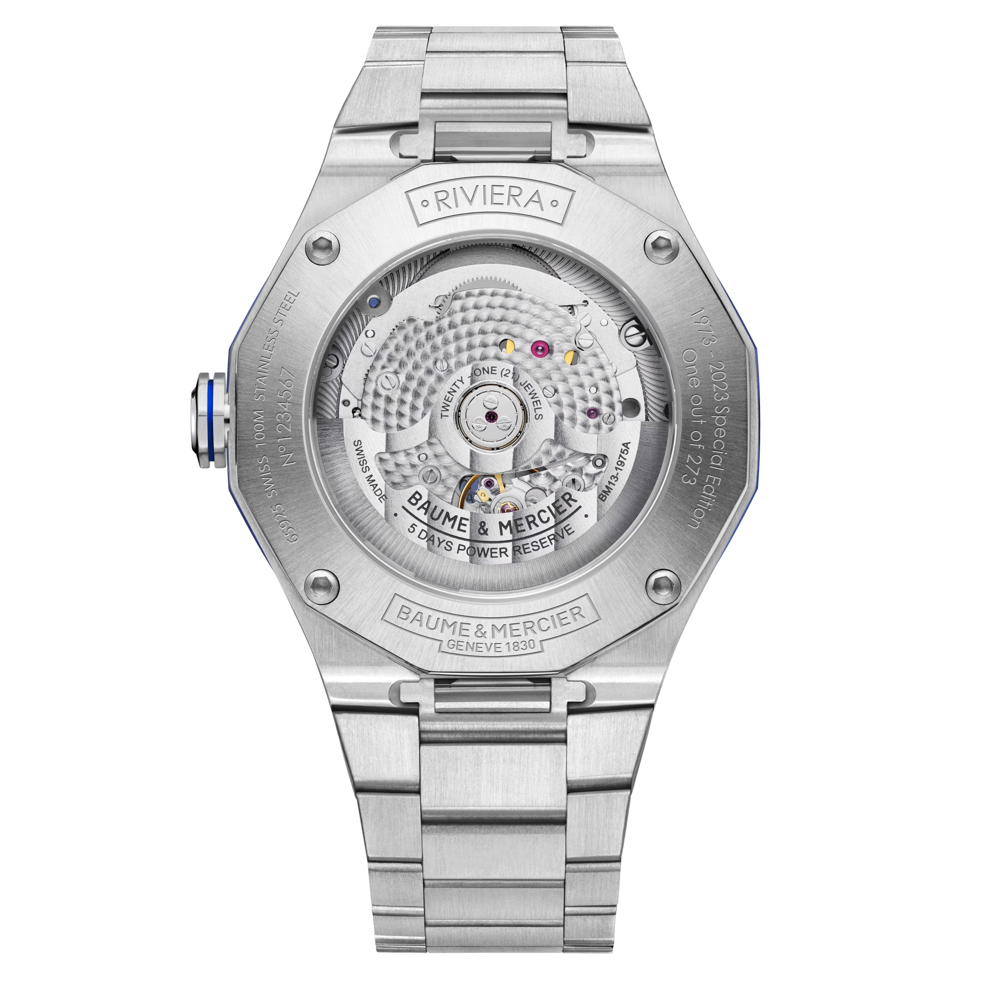 Montre Baume et Mercier Riviera Edition Limitée automatique cadran bleu bracelet acier 42 mm 10749