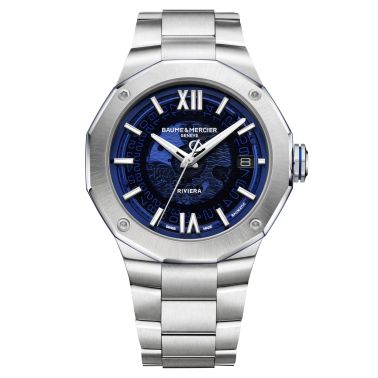 Montre Baume et Mercier Riviera Edition Limitée automatique cadran bleu bracelet acier 42 mm 10749