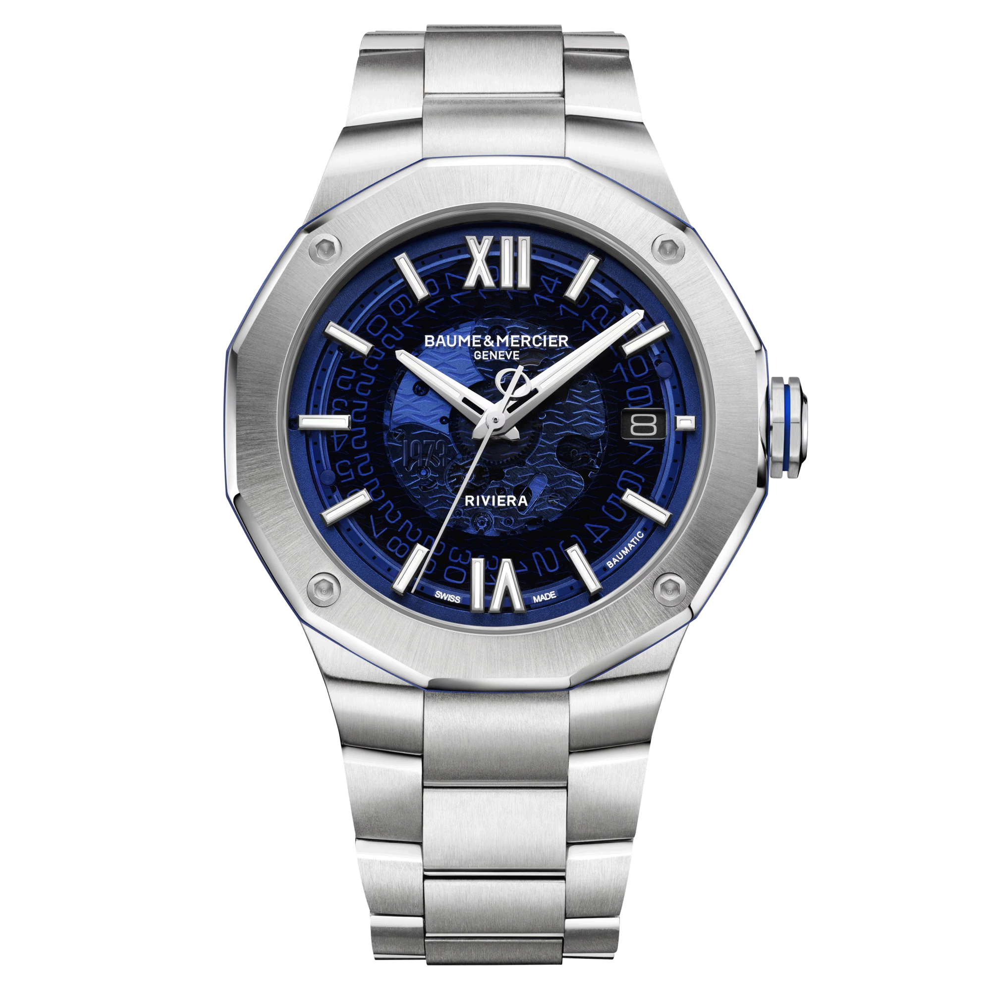 Montre Baume et Mercier Riviera Edition Limitée automatique cadran bleu bracelet acier 42 mm 10749