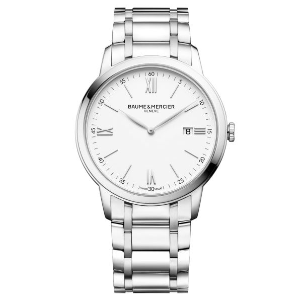 Montre Baume et Mercier Classima quartz cadran blanc bracelet acier 42 mm 10526
