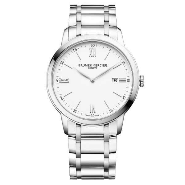 Montre Baume et Mercier Classima quartz cadran blanc bracelet acier 42 mm 10526