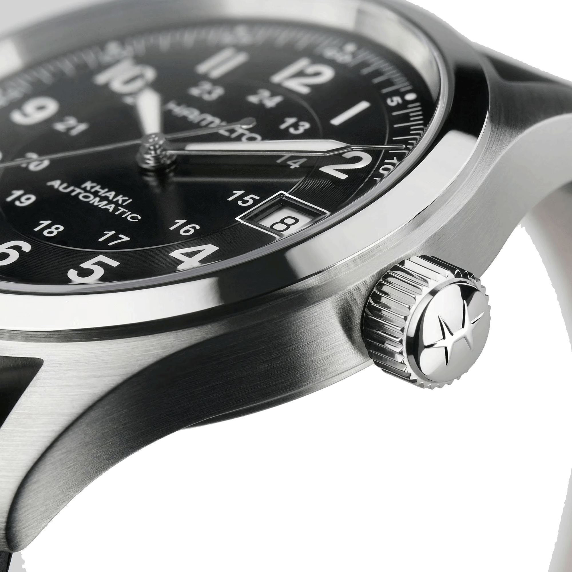 Montre Hamilton Khaki Field cadran noir bracelet cuir noir 38 mm H70455733