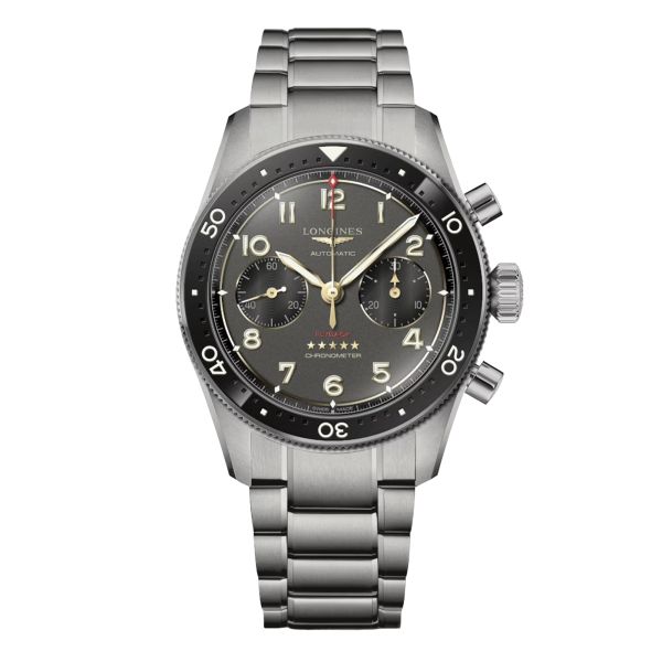 Longines Spirit Flyback Titanium automatic watch black dial titanium bracelet 42 mm