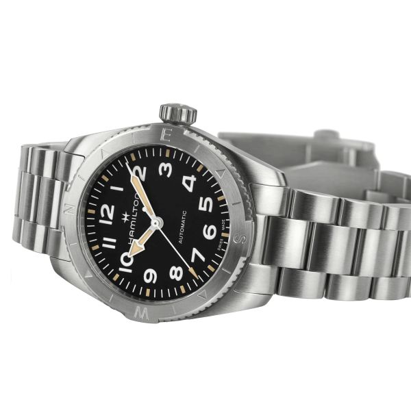 Hamilton Khaki Field Expedition automatic watch black dial steel bracelet 37 mm
