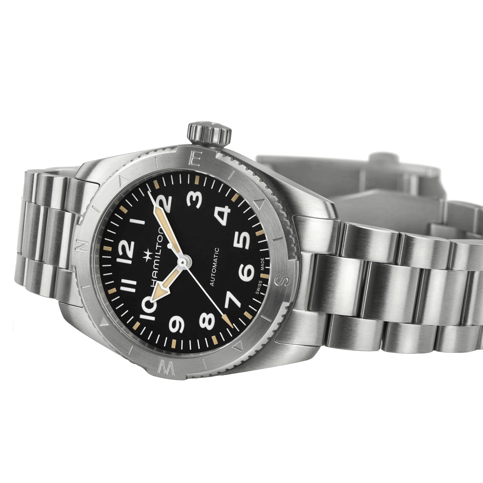 Hamilton Khaki Field Expedition automatic watch black dial steel bracelet 37 mm