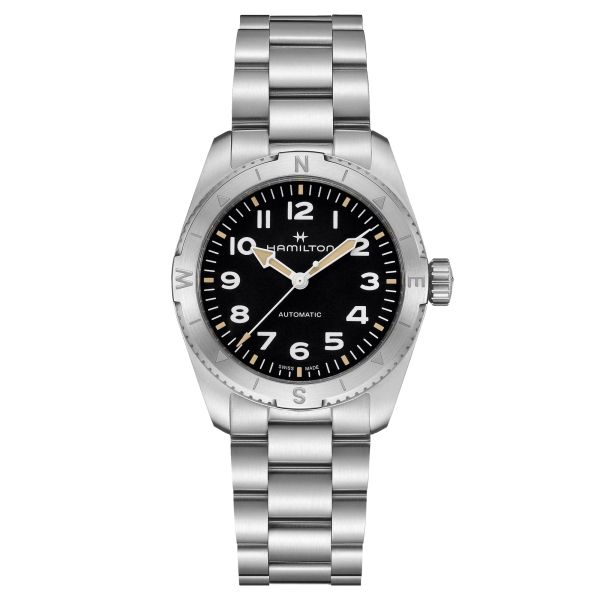 Hamilton Khaki Field Expedition automatic watch black dial steel bracelet 37 mm