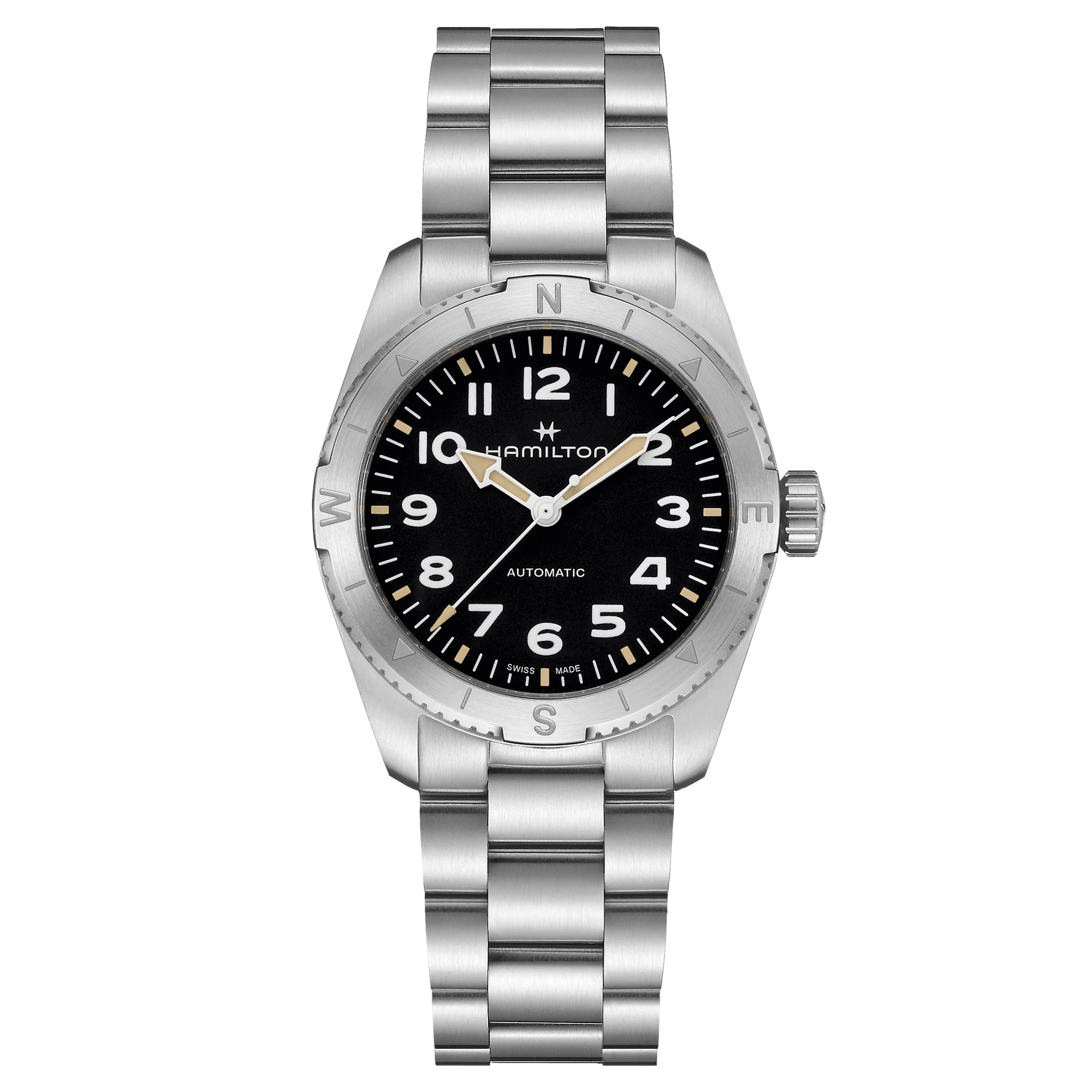 Hamilton Khaki Field Expedition automatic watch black dial steel bracelet 37 mm