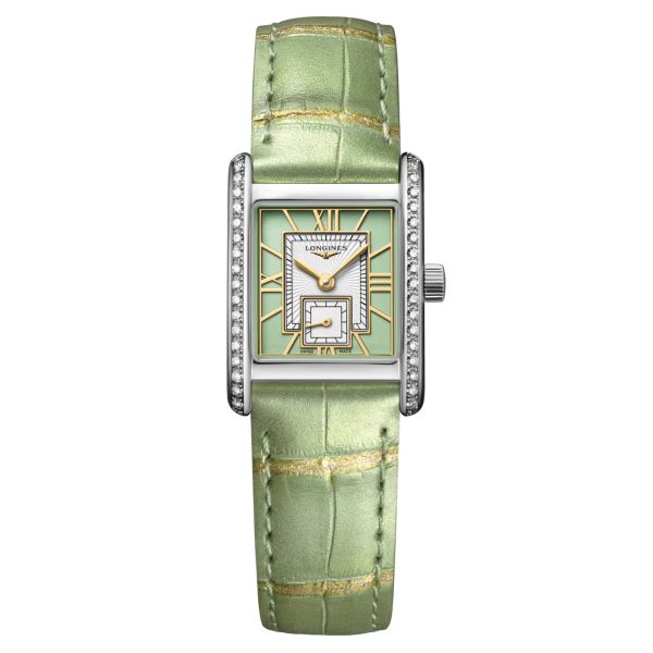 Montre Longines Mini DolceVita Diamants quartz cadran vert bracelet cuir vert 21,5 x 29 mm L5.200.0.05.2