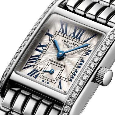 Longines Mini DolceVita Diamonds quartz watch silver flinqué dial stainless steel bracelet 21.5 x 29 mm L5.200.0.71.6