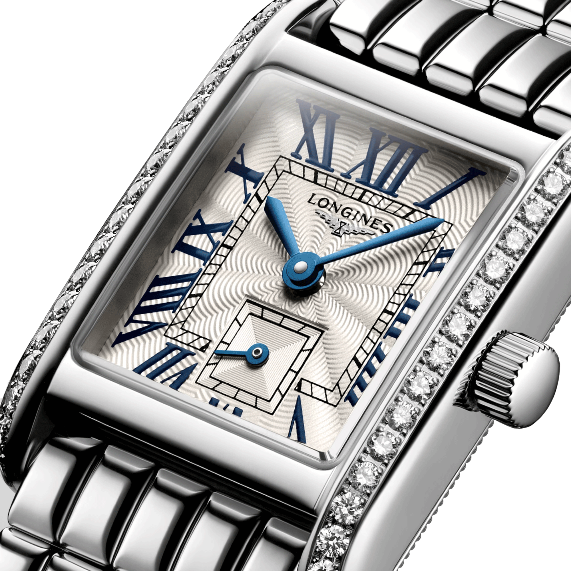 Longines Mini DolceVita Diamonds quartz watch silver flinqué dial stainless steel bracelet 21.5 x 29 mm L5.200.0.71.6