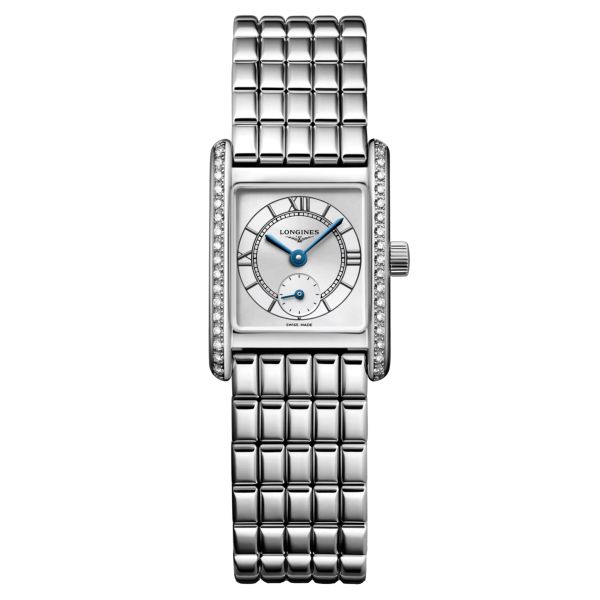 Montre Longines Mini DolceVita Diamants quartz cadran argent soleillé bracelet acier 21,5 x 29 mm L5.200.0.75.6