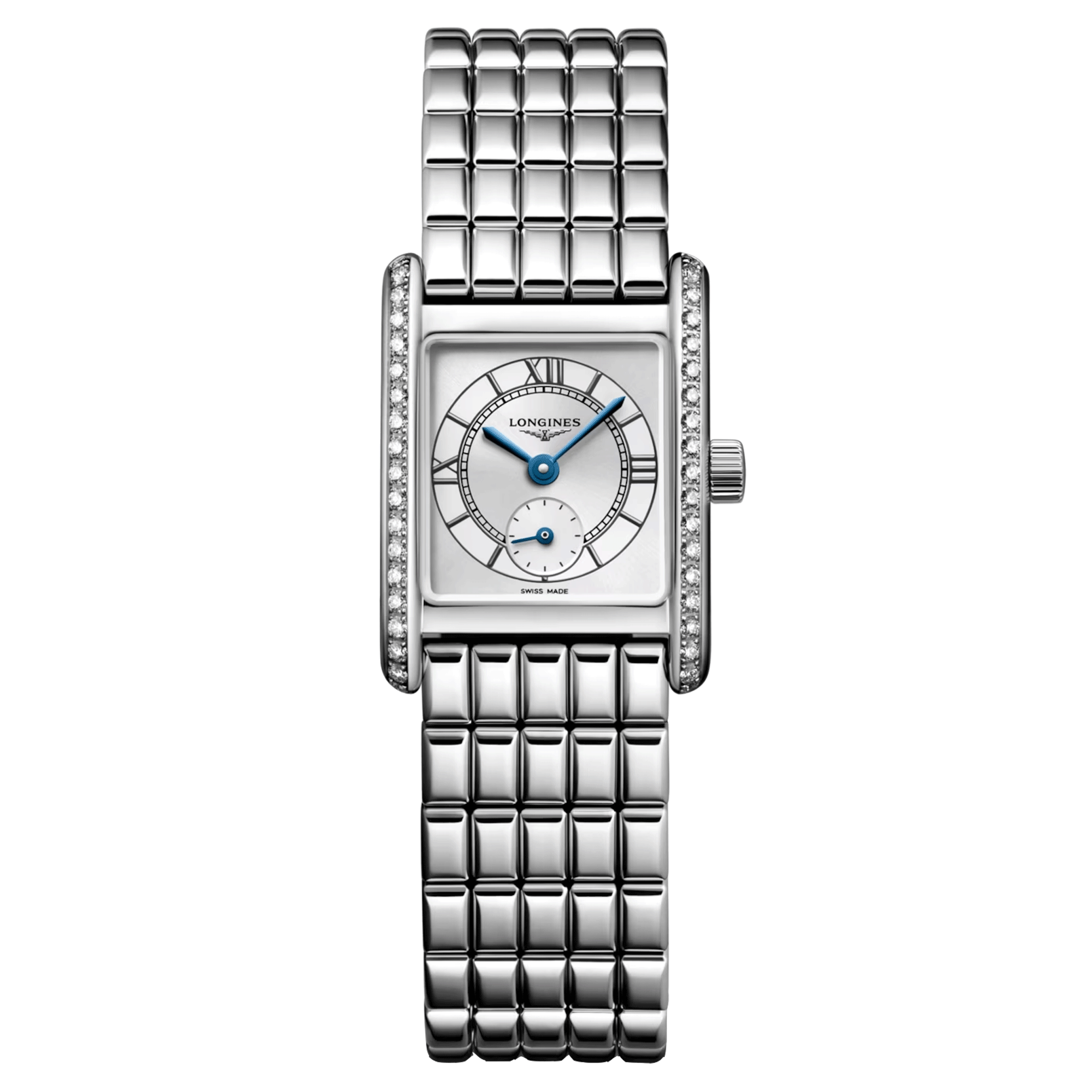 Montre Longines Mini DolceVita Diamants quartz cadran argent soleillé bracelet acier 21,5 x 29 mm L5.200.0.75.6