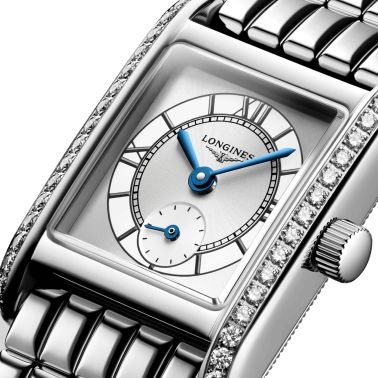 Montre Longines Mini DolceVita Diamants quartz cadran argent soleillé bracelet acier 21,5 x 29 mm L5.200.0.75.6