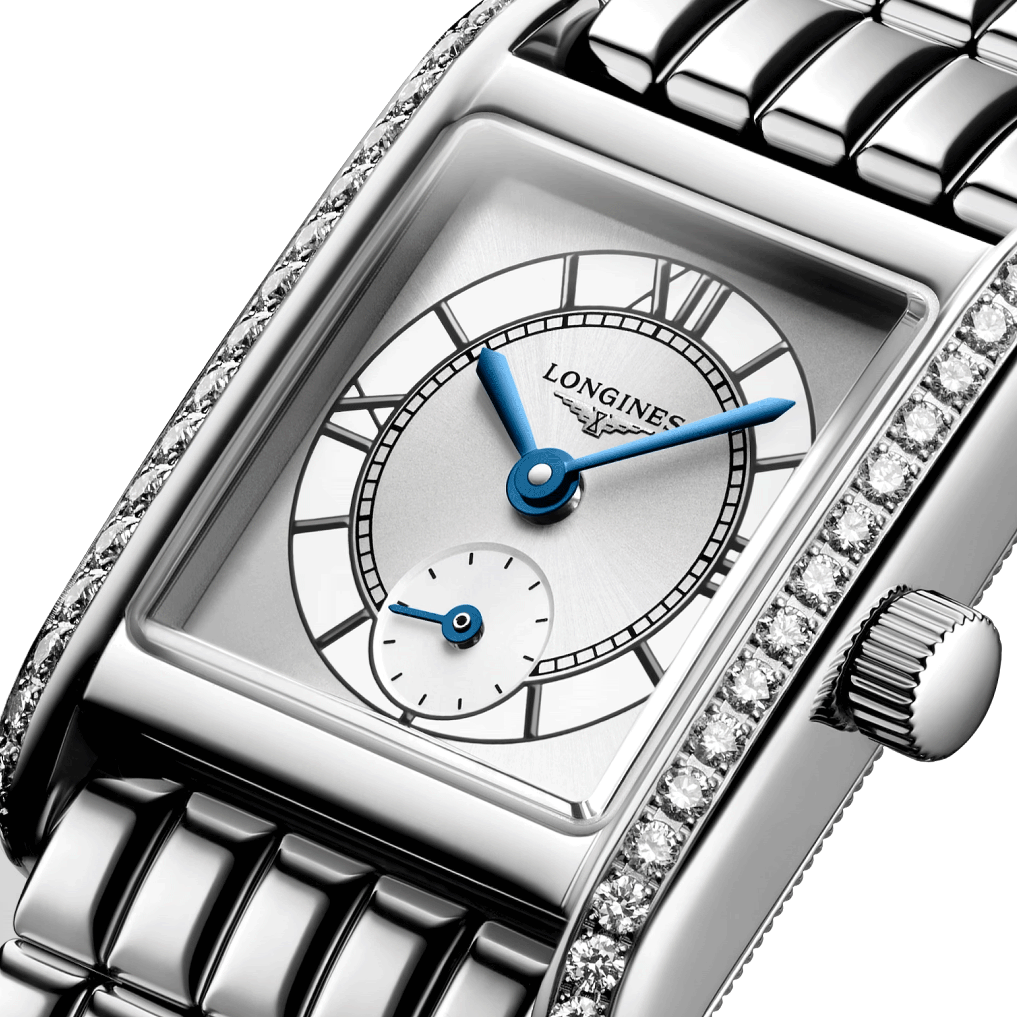 Montre Longines Mini DolceVita Diamants quartz cadran argent soleillé bracelet acier 21,5 x 29 mm L5.200.0.75.6