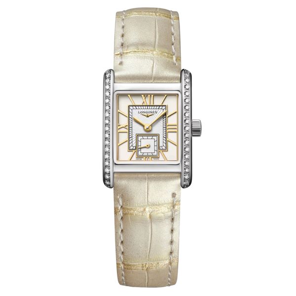 Montre Longines Mini DolceVita Diamants quartz cadran ivoire bracelet cuir ivoire 21,5 x 29 mm L5.200.0.79.2