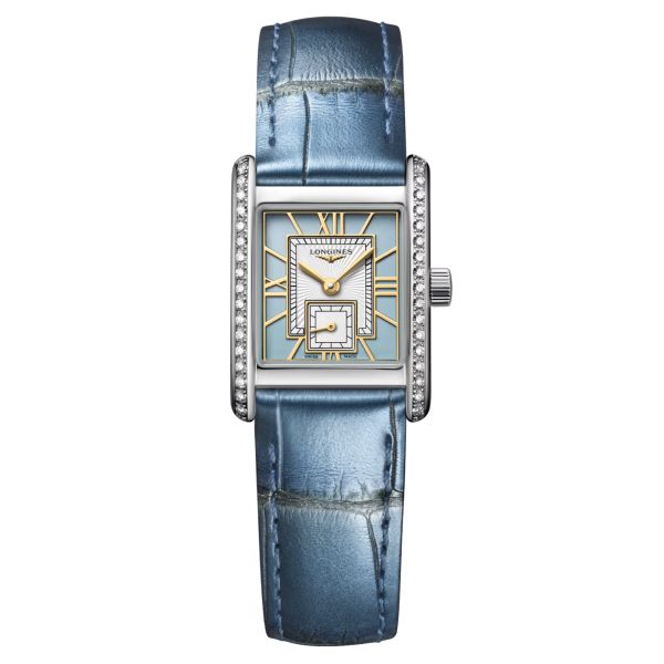 Longines Mini DolceVita watch Diamonds quartz blue dial blue leather strap 21,5 x 29 mm L5.200.0.95.2