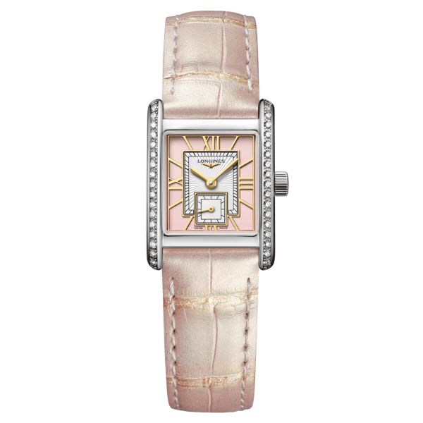 Longines Mini DolceVita watch Diamonds quartz pink dial pink leather strap 21,5 x 29 mm L5.200.0.99.2