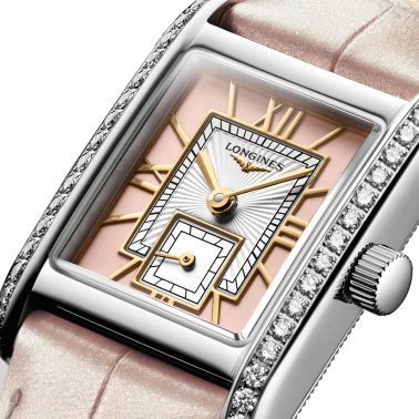 Longines Mini DolceVita watch Diamonds quartz pink dial pink leather strap 21,5 x 29 mm L5.200.0.99.2