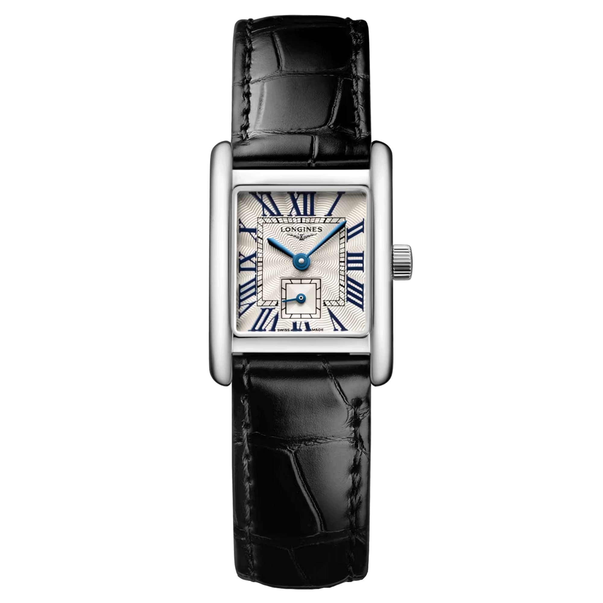 Montre Longines Mini DolceVita quartz cadran argent flinqué bracelet cuir noir 21,5 x 29 mm L5.200.4.71.2