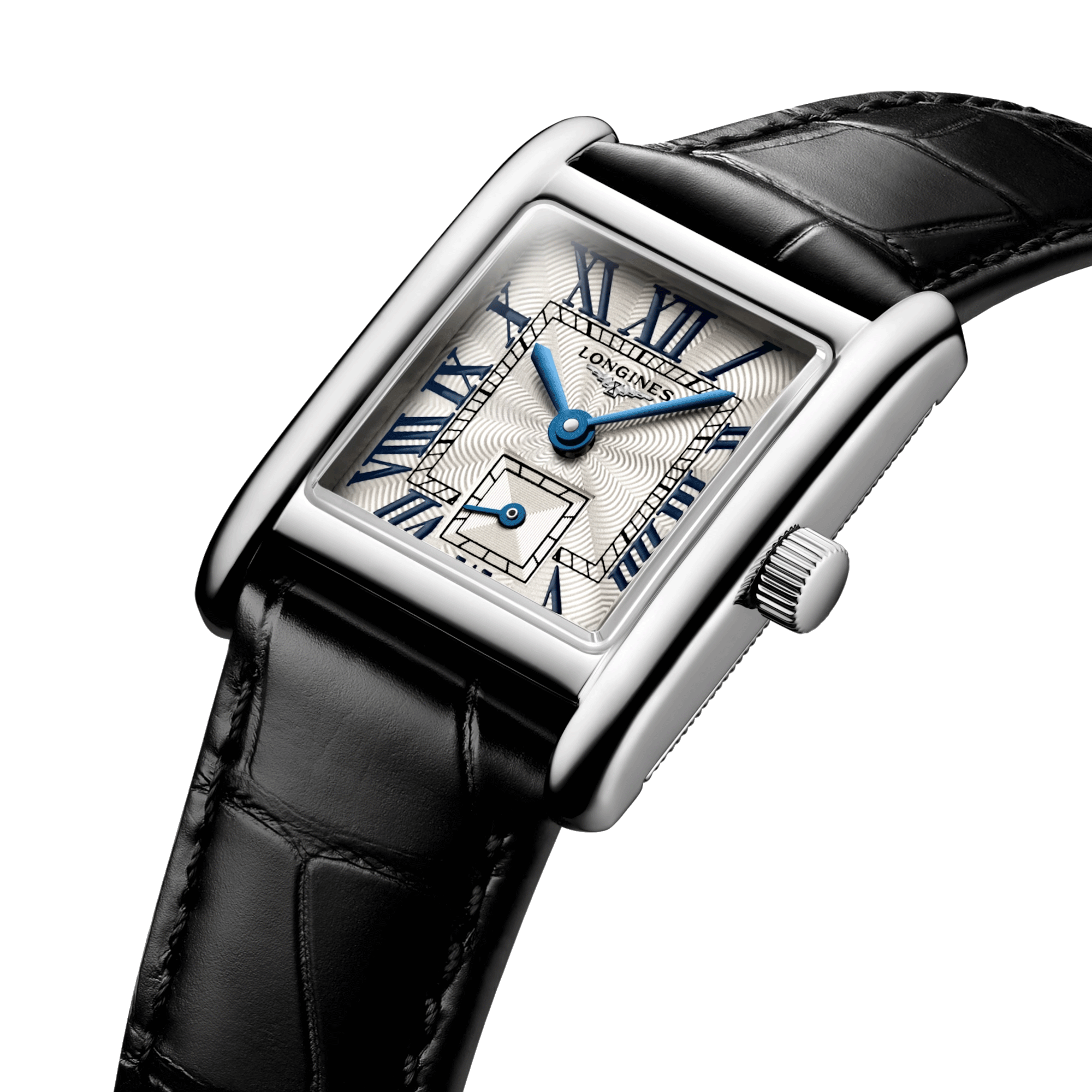 Montre Longines Mini DolceVita quartz cadran argent flinqué bracelet cuir noir 21,5 x 29 mm L5.200.4.71.2