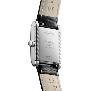 Montre Longines Mini DolceVita quartz cadran argent flinqué bracelet cuir noir 21,5 x 29 mm L5.200.4.71.2