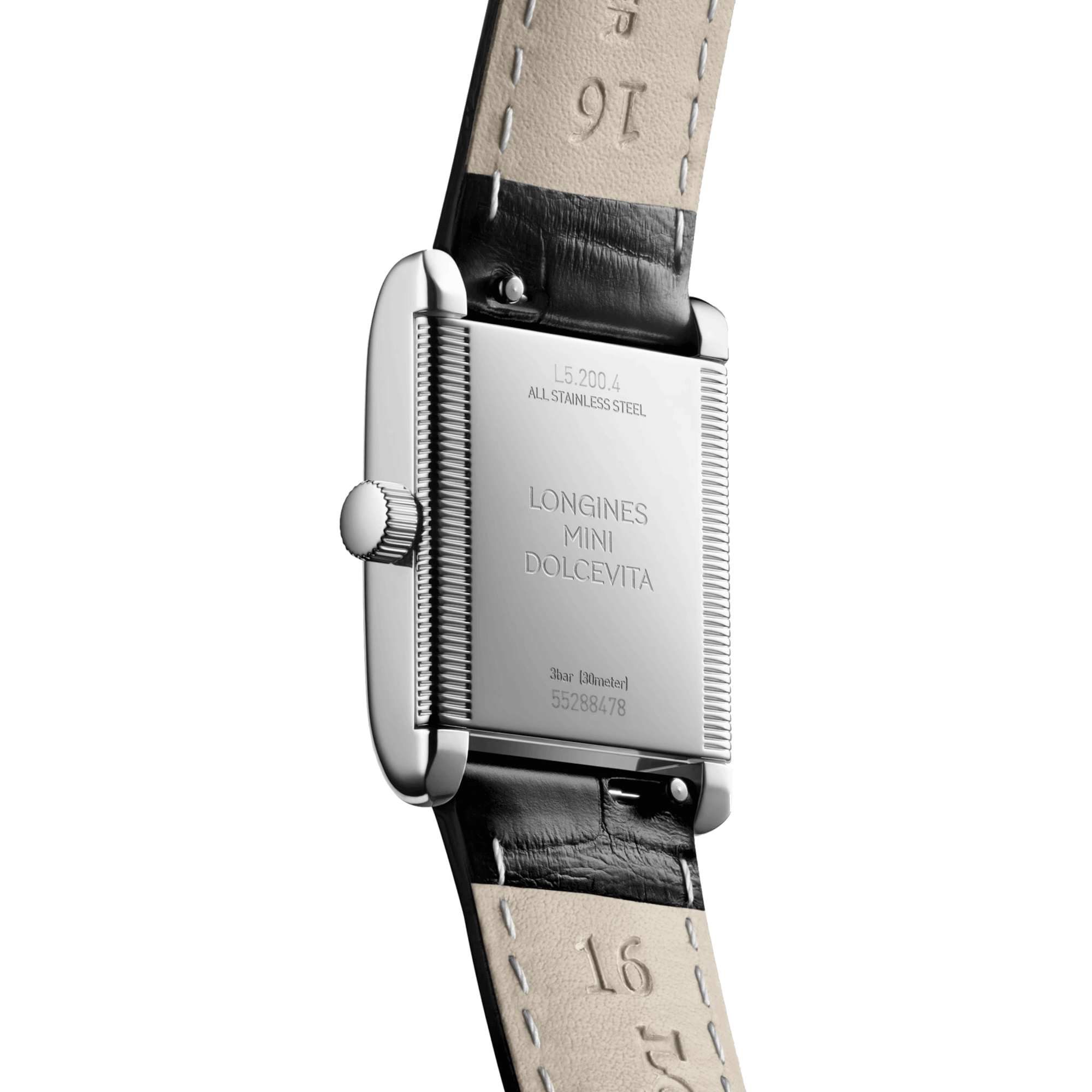 Montre Longines Mini DolceVita quartz cadran argent flinqué bracelet cuir noir 21,5 x 29 mm L5.200.4.71.2