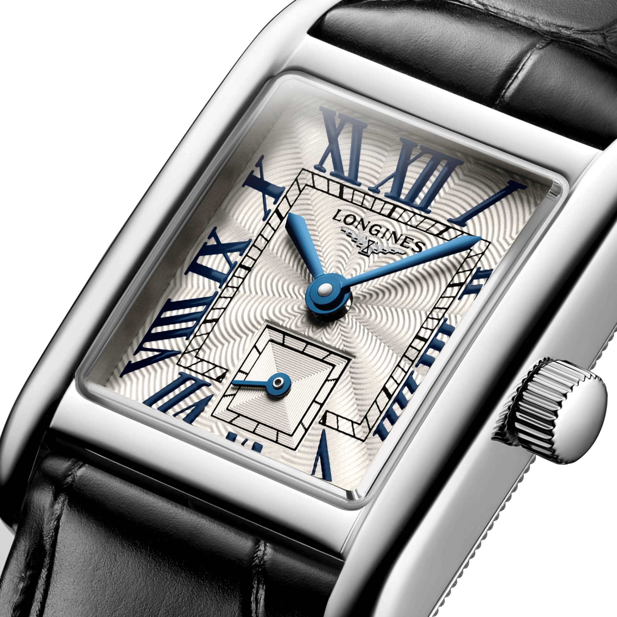 Montre Longines Mini DolceVita quartz cadran argent flinqué bracelet cuir noir 21,5 x 29 mm L5.200.4.71.2