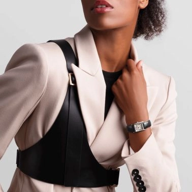 Montre Longines Mini DolceVita quartz cadran argent flinqué bracelet cuir noir 21,5 x 29 mm L5.200.4.71.2