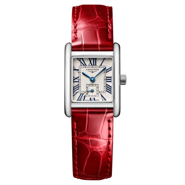 Montre Longines Mini DolceVita quartz cadran argent bracelet cuir rouge 21,5 x 29 mm L5.200.4.71.5