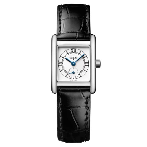 Montre Longines Mini DolceVita quartz cadran argent bracelet cuir noir 21,5 x 29 mm L5.200.4.75.2