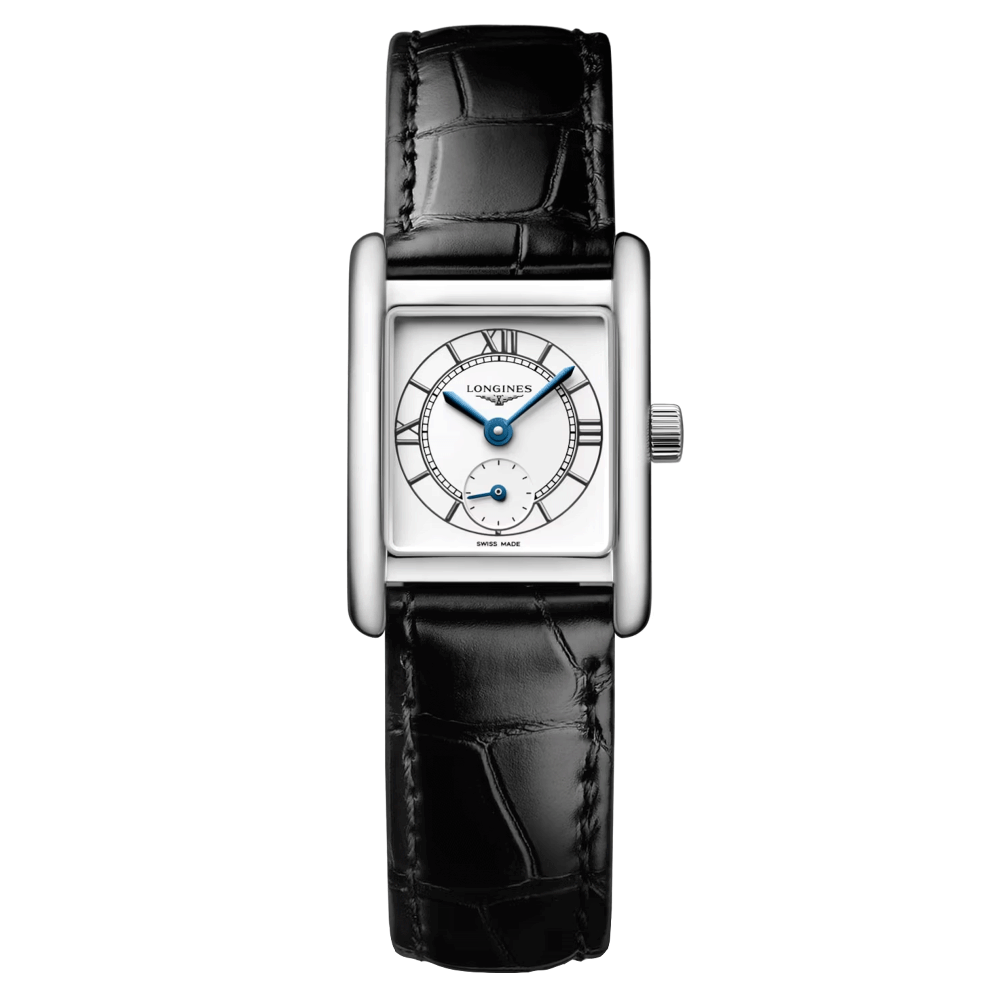 Montre Longines Mini DolceVita quartz cadran argent bracelet cuir noir 21,5 x 29 mm L5.200.4.75.2