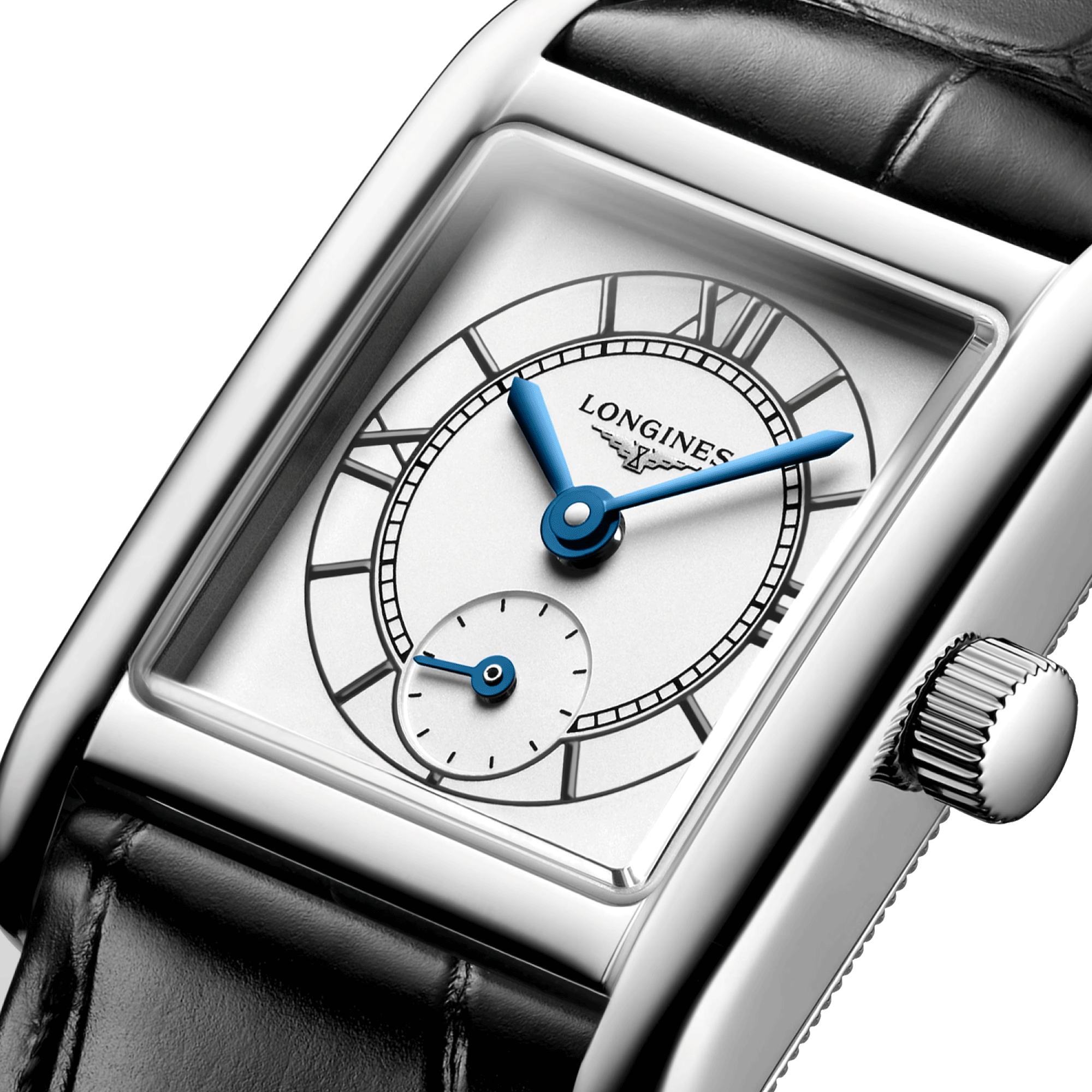 Montre Longines Mini DolceVita quartz cadran argent bracelet cuir noir 21,5 x 29 mm L5.200.4.75.2