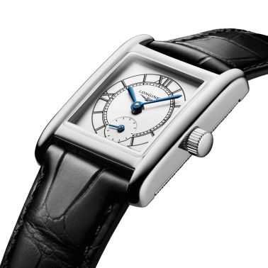 Montre Longines Mini DolceVita quartz cadran argent bracelet cuir noir 21,5 x 29 mm L5.200.4.75.2