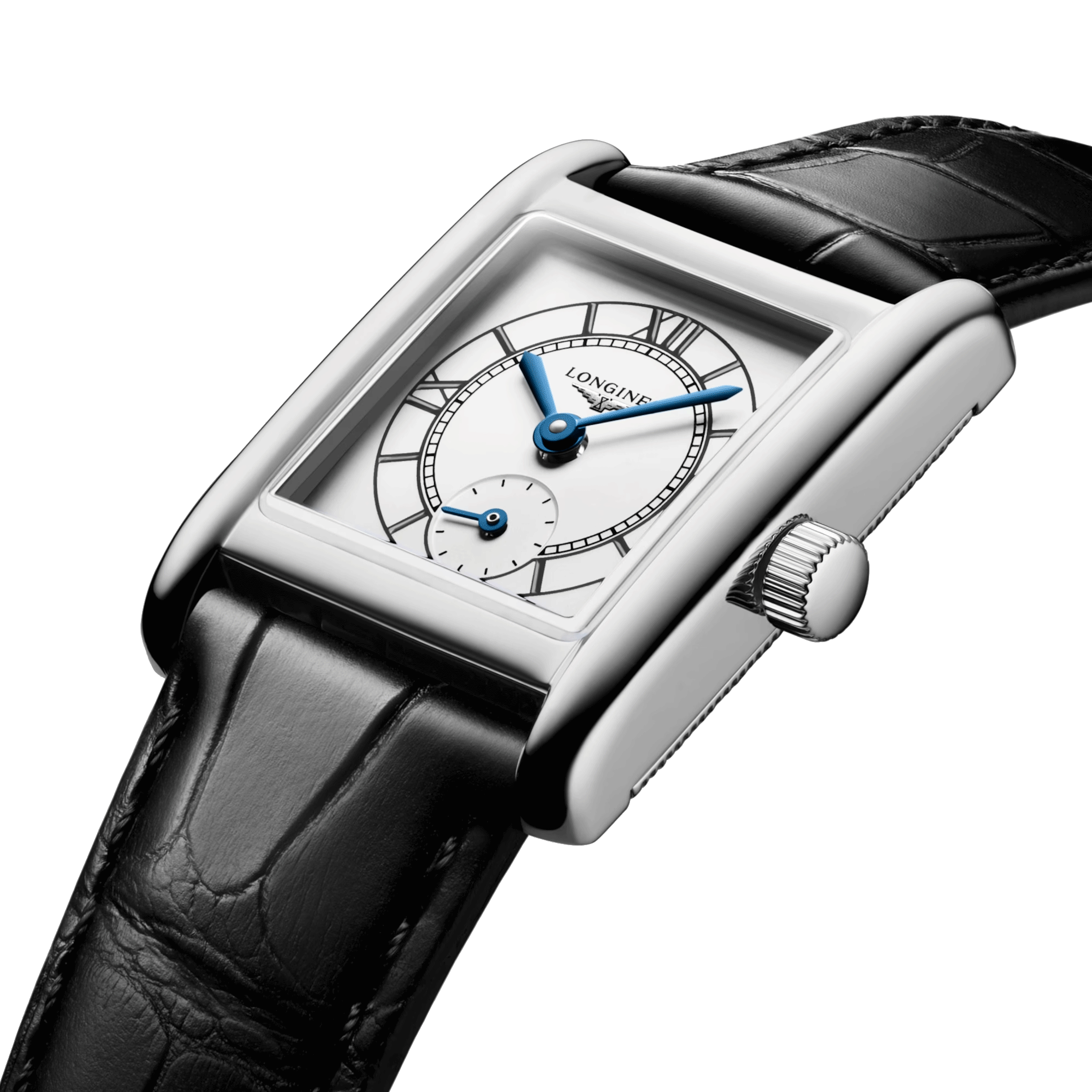 Montre Longines Mini DolceVita quartz cadran argent bracelet cuir noir 21,5 x 29 mm L5.200.4.75.2