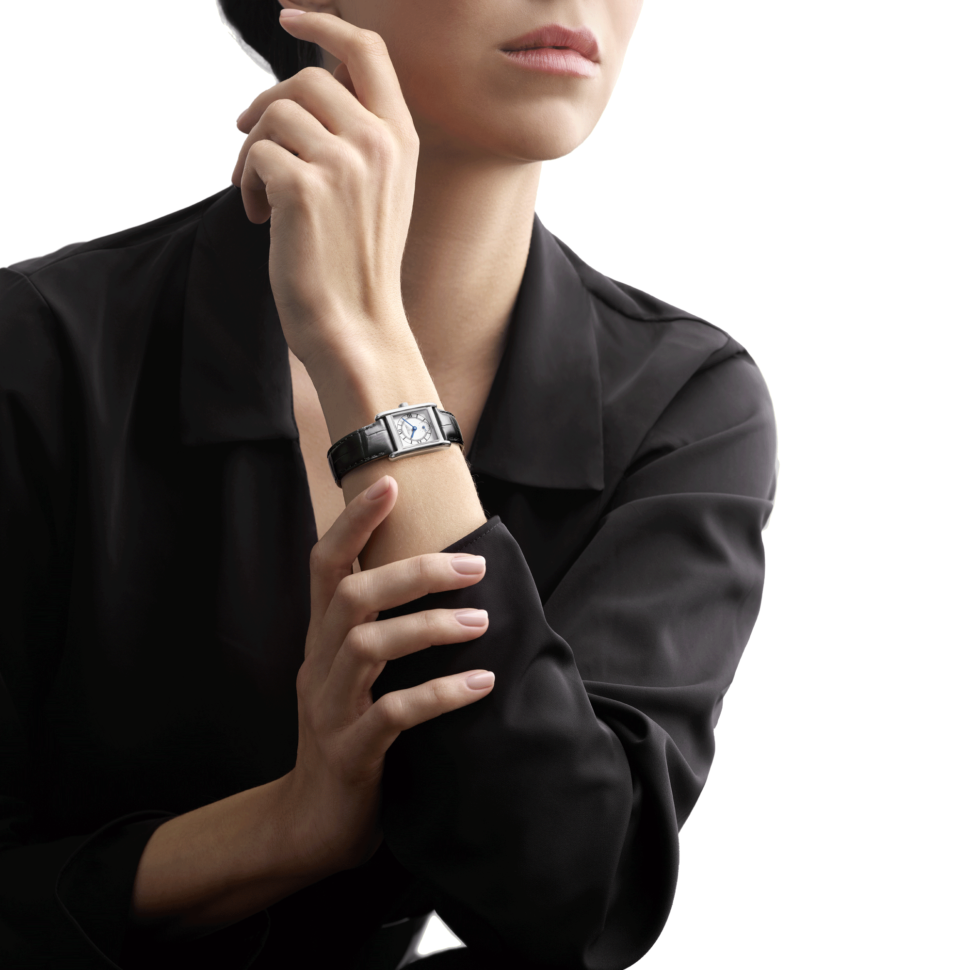 Montre Longines Mini DolceVita quartz cadran argent bracelet cuir noir 21,5 x 29 mm L5.200.4.75.2