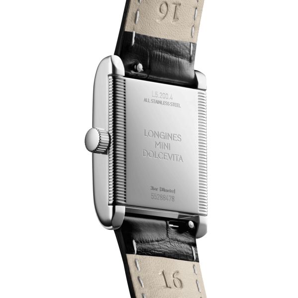 Montre Longines Mini DolceVita quartz cadran argent bracelet cuir noir 21,5 x 29 mm L5.200.4.75.2