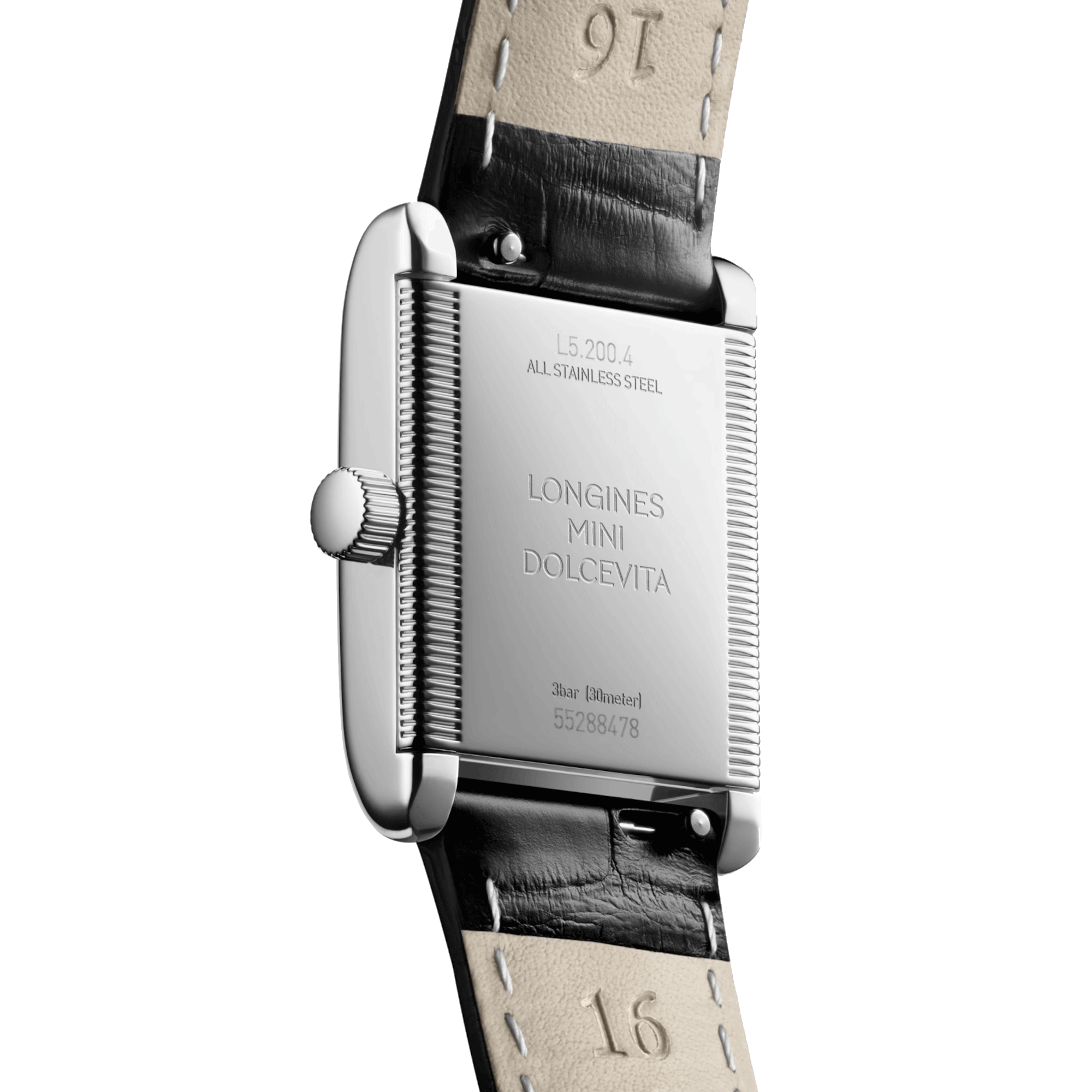 Montre Longines Mini DolceVita quartz cadran argent bracelet cuir noir 21,5 x 29 mm L5.200.4.75.2