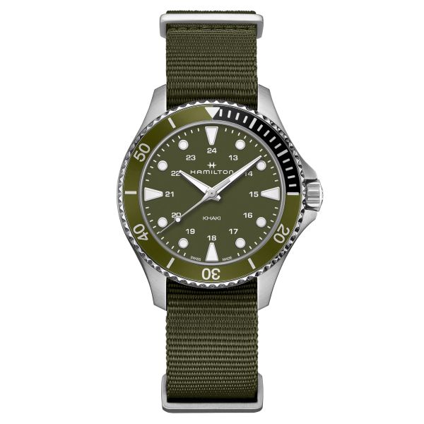Hamilton Khaki Navy Scuba quartz watch green dial green NATO strap 37 mm H82241961