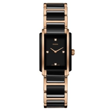 Montre Rado Integral quartz acier PVD or rose cadran noir bracelet céramique noire