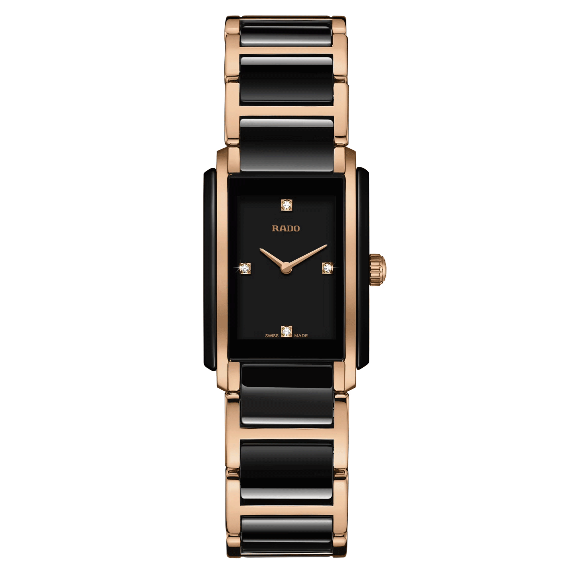 Montre Rado Integral quartz acier PVD or rose cadran noir bracelet céramique noire R20612712